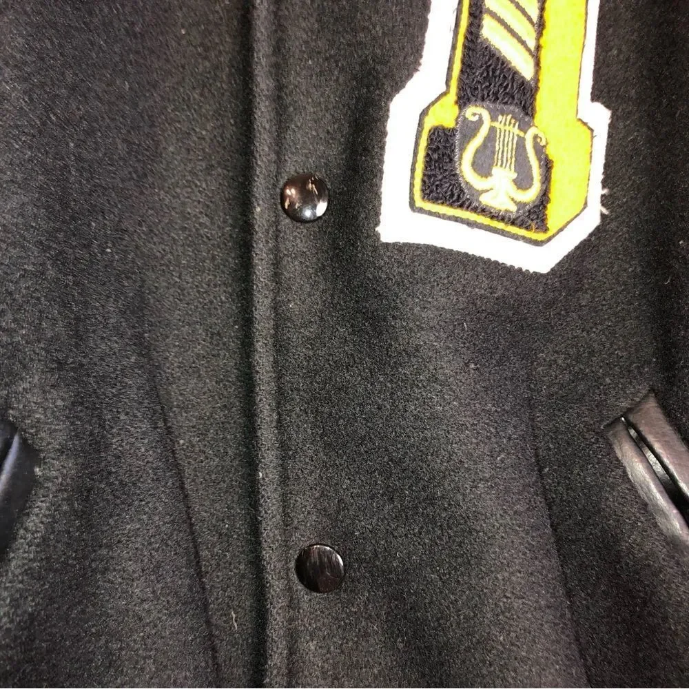 Vintage 90's Y2K Black Wool & Faux Leather Varsity Letterman Bomber Jacket